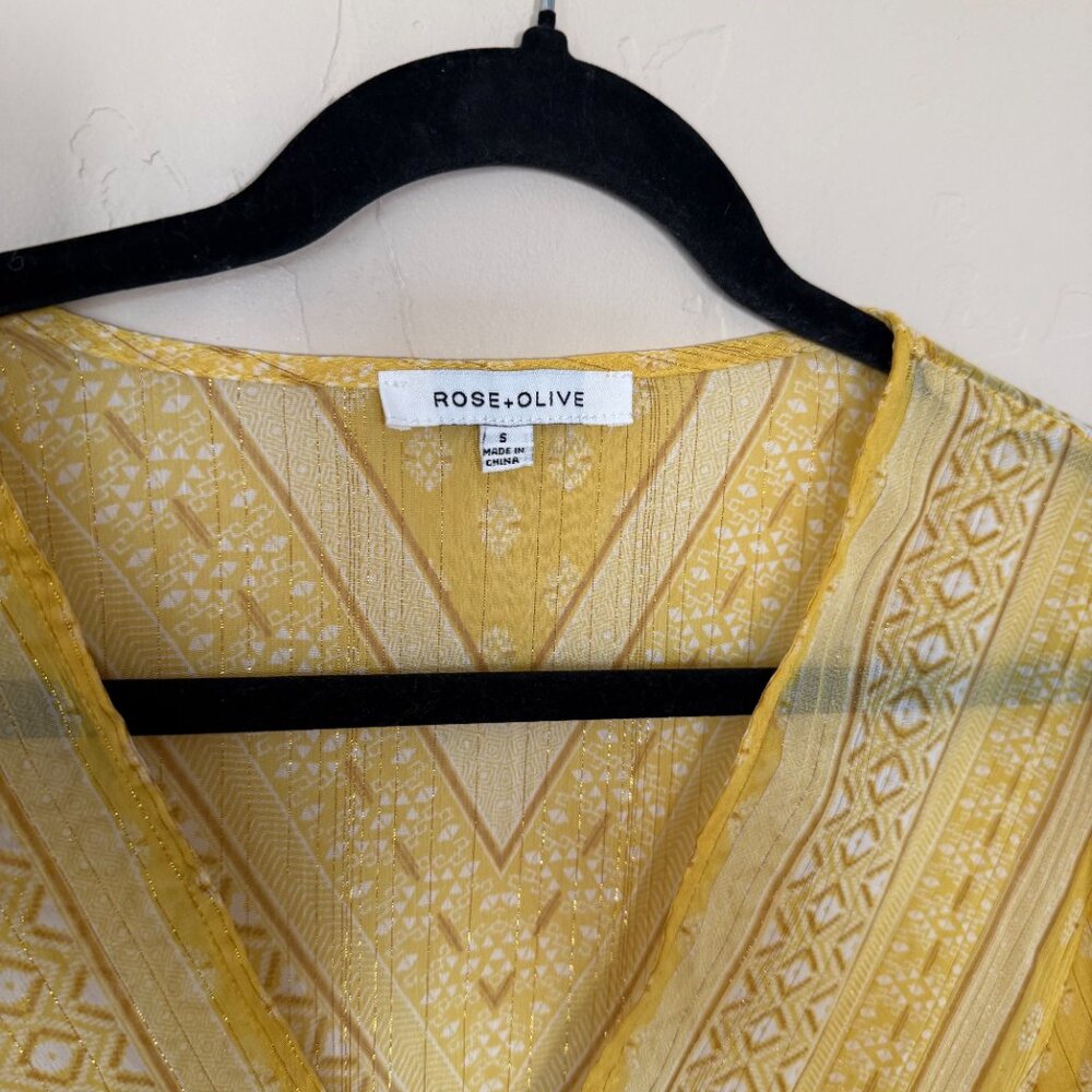 Rose + Olive Yellow Sheer Boho Blouse Flowy Peasant Top Size S - Picture 4 of 6